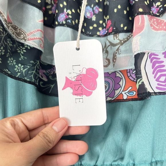 NWT Latiste By Amy Free Spirit Flowy Deep Sage Tiered Midi Dress Size S - Picture 10 of 14